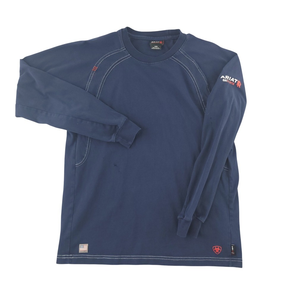 Ariat FR Shirt Mens M Blue Crewneck Long Sleeve Flame Resistant CAT2 Work Tee